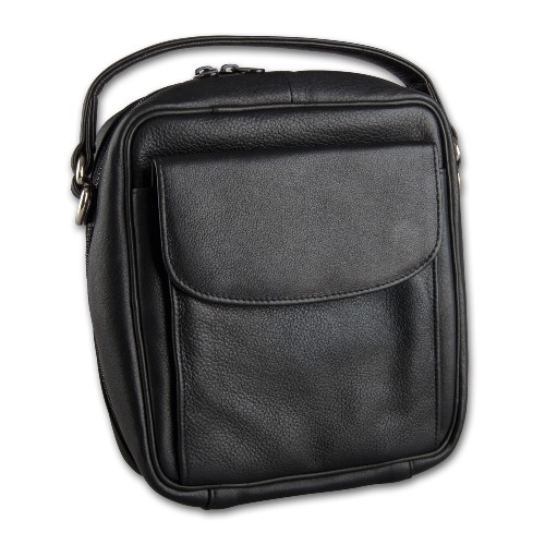 Pfeifentasche Leder schwarz mit Vortasche/Schulterriemen 3