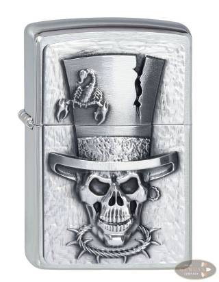 Zippo chrom gebürstet Skull Top Hat Emblem