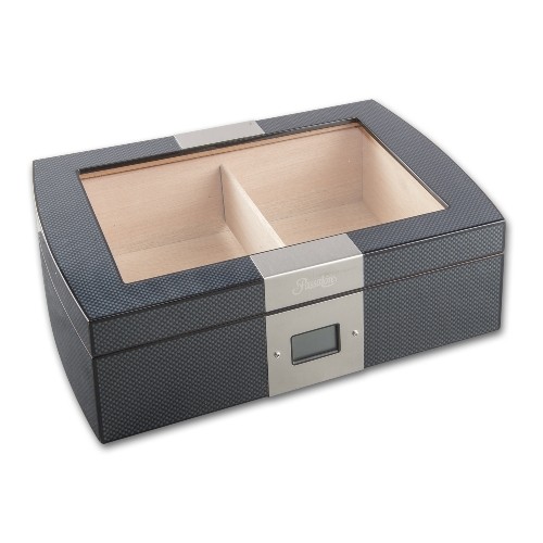 Humidor Glasdeckel Carbon-Optik Klimasystem/Hygrometer
